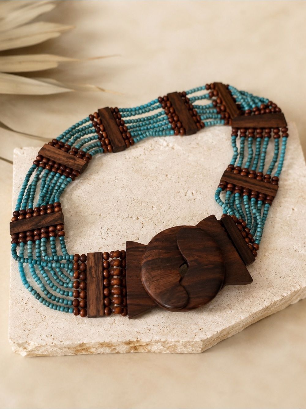 Boho Turquoise & Wood Beaded Statement Belt | Artisan Festival Coastal Western